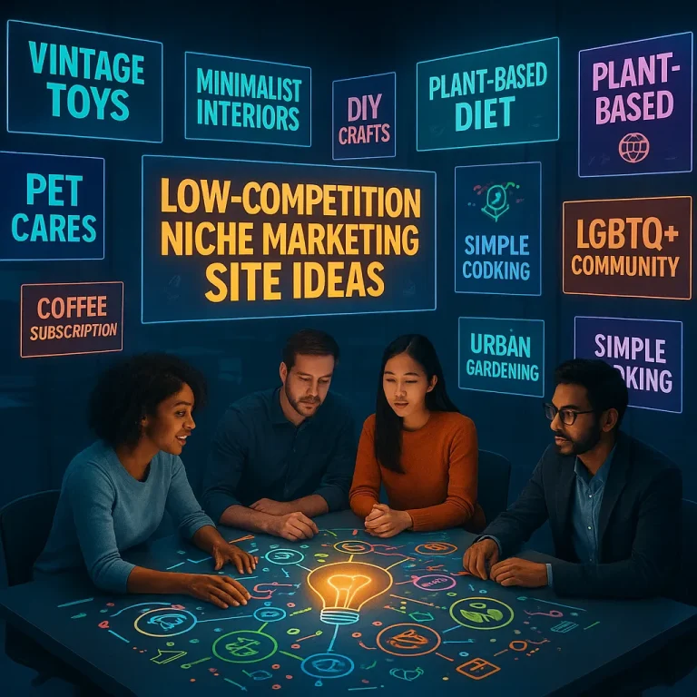 What are some unique low-competition niche marketing site ideas that can help beginners stand out online?